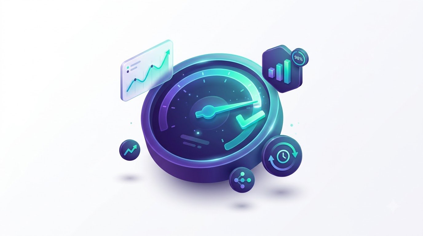Illustration of a dashboard gauge meter, representing measured, honestly reported delivery
